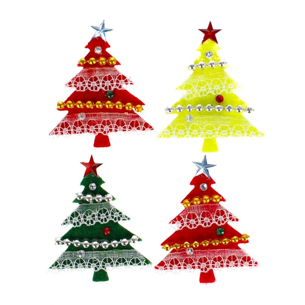 FELT DECORATION SELF-ADHESIVE CHRISTMAS TREE PACK OF 6 PCS. CRAFT WITH FUN 501360 CRAFT WITH FUN